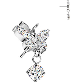 Titanium top butterfly zirconia dangle Push-In