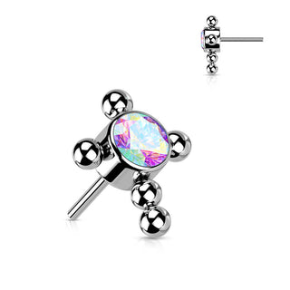 Titanium Top top cross zirconia or opal beaded balls Push-In