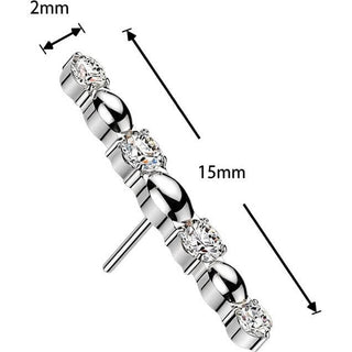 Titanium Top top cubic zirconia and oval bead long bar Push-In