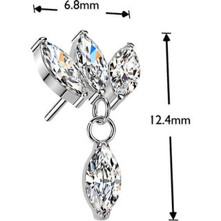 Titanium top triple marquise zirconia fan with marquise zirconia dangle Push-In
