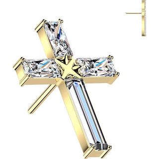 Titanium top baguette zirconia cross Push-In
