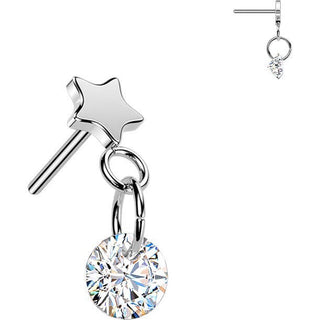 Titanium top star with round zirconia dangle Push-In