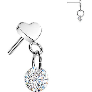 Titanium top heart with round zirconia dangle Push-In