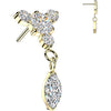 Titanium top round zirconia with 3 small zirconias and marquise dangle Push-In