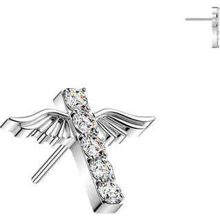 Titanium top angel wings pave zirconia cross Push-In