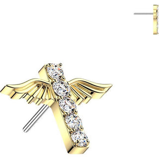 Titanium top angel wings pave zirconia cross Push-In