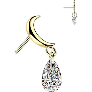 Titanium top crescent moon with teardrop zirconia dangle Push-In