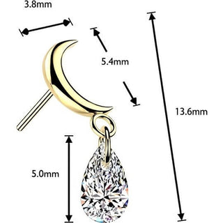 Titanium top crescent moon with teardrop zirconia dangle Push-In