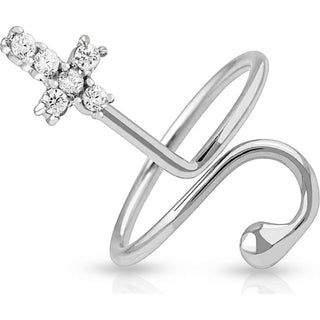 Finger Ring Cross Adjustable Zirconia Silver