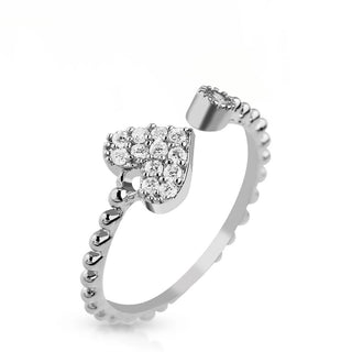 Finger Ring Mid-Ring Toe Ring Adjustable Heart Multi Pave Gems Rhodium Plated