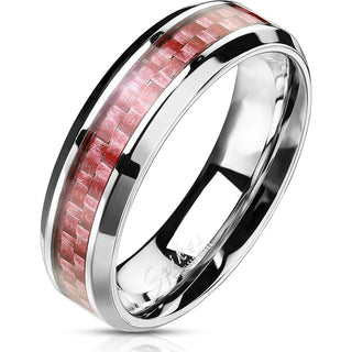 Finger Ring 316L Band Ring Pink Carbon Fiber Inlay