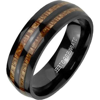 Finger Ring 316L Ring Double Wood Inlay Center Black IP