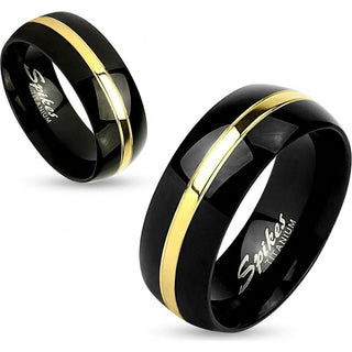 Titanium Finger Ring Titan Couple Ring Two Tone Gold Line Center Black IP