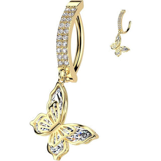 Belly Button Piercing butterfly zirconia dangle