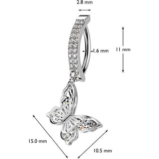 Belly Button Piercing butterfly zirconia dangle