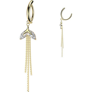 Belly Button Piercing marquise cubic zirconia and triple chain dangle Clicker