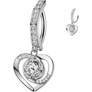 Belly Button Piercing pave cubic zirconia with cubic zirconia accented heart dangle Clicker