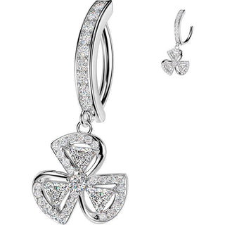 Belly Button Piercing pave cubic zirconia with 3 leaf clover chain dangle Clicker