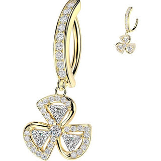 Belly Button Piercing pave cubic zirconia with 3 leaf clover chain dangle Clicker