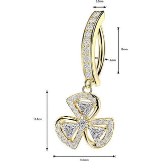 Belly Button Piercing pave cubic zirconia with 3 leaf clover chain dangle Clicker