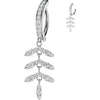 Belly Button Piercing pave cubic zirconia with leaf chain dangle Clicker