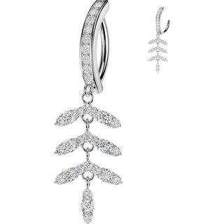 Belly Button Piercing pave cubic zirconia with leaf chain dangle Clicker