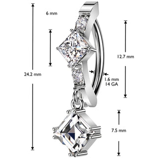 Belly Button Piercing square dangle zirconia