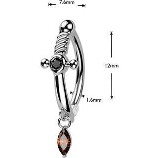Belly Button Piercing dagger zirconia dangle