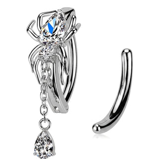 Belly Button Piercing cubic zirconia spider with teardrop dangle Clicker