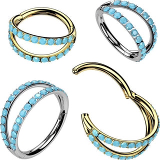 Titanium Ring double hoop turquoise Segment