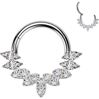 Titanium Ring marquise and round cubic zirconia fan Clicker