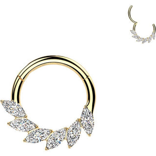 Titanium Ring marquise cubic zirconia swirl fan Clicker