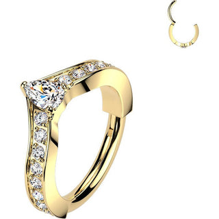 Titanium Ring pave cubic zirconia chevron centered pear cubic zirconia Clicker