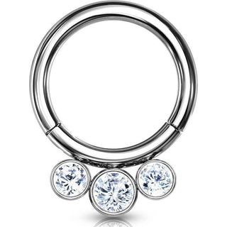Titan Ring Kugel 3 Zirkonia Silber Clicker