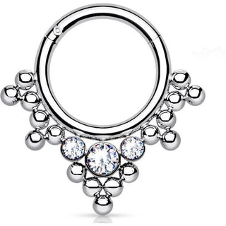 Titan Ring Kugel Zirkonia Silber Clicker