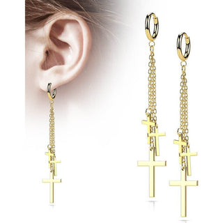 Earring 316L Hinged Hoop Earring 3 Cross Dangle 1 Pair Clicker