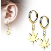 Earring 316L Hinged Hoop Earring Pot Leaf Dangle 1 Pair Clicker