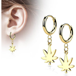 Earring 316L Hinged Hoop Earring Pot Leaf Dangle 1 Pair Clicker