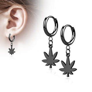 Earring 316L Hinged Hoop Earring Pot Leaf Dangle 1 Pair Clicker