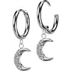 Earring 316L Hinged Hoop Earrings CNC Cubic Zirconia Crescent Moon Dangle 1 Pair Clicker