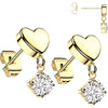 3D Heart Prong Setting Zirconia Dangle 1 Pair, 3 s pairs
