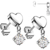 3D Heart Prong Setting Zirconia Dangle 1 Pair, 3 s pairs