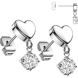 3D Heart Prong Setting Zirconia Dangle 1 Pair, 3 s pairs