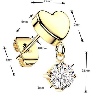 3D Heart Prong Setting Zirconia Dangle 1 Pair, 3 s pairs