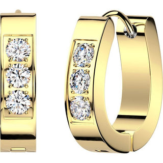 Hoop Earring 3 CNC Setting Zirconia Front 1 Pair