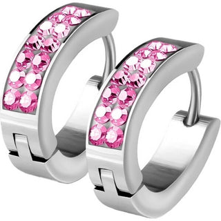 Earring 316L Lined Set Crystals Front Oval Shape Hoop Huggie Earrings 1 Pair Clicker
