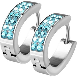 Earring 316L Lined Set Crystals Front Oval Shape Hoop Huggie Earrings 1 Pair Clicker