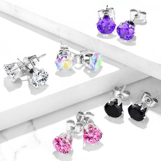 Stud Earring 316L Round Cubic Zirconia Stud Earring 1 Pair