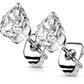 Stud Earring 316L Teardrop Cubic Zirconia Stud Earring 1 Pair
