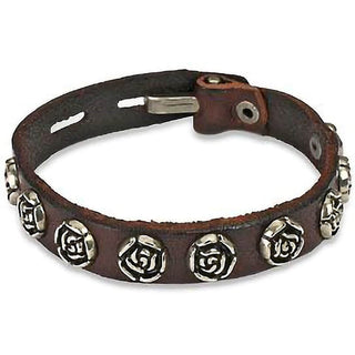 Bracelet Brown Leather Bracelet Steel Vintage Rose Studs